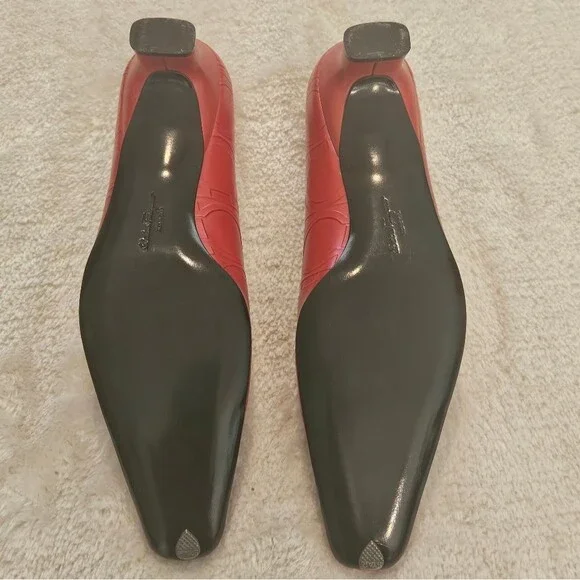NEW Salvatore Ferragamo Red Heels Pumps Leather Shoes Luxury Formal Office Party - Picture 6 of 6